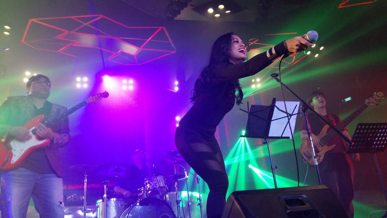 Funk RnB band hire Singapore — live vocalist and guitarist with laser lights